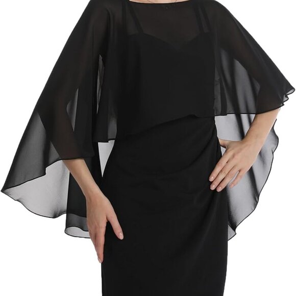Women's Chiffon Capelet 11.5-26.5 Inch Cover Up for Evening Wedding Formal - Picture 3 of 6